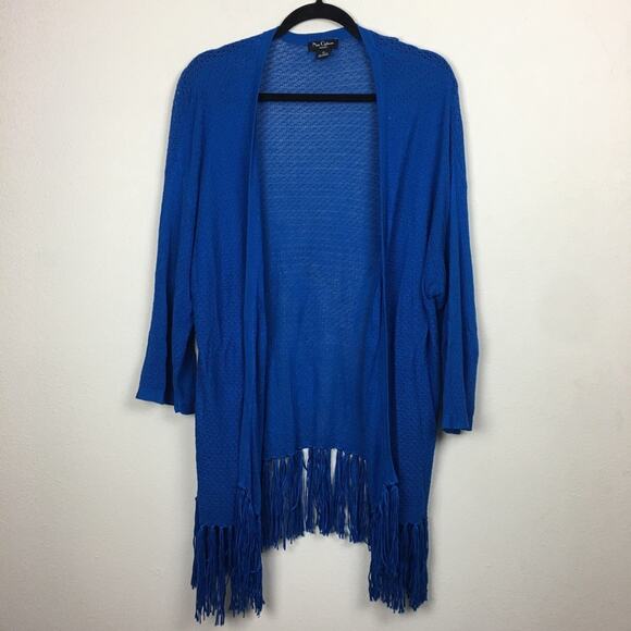 Nue Options Woman Fringe Cardigan Sweater Size 1X Cobalt Blue Knit - Picture 3 of 11